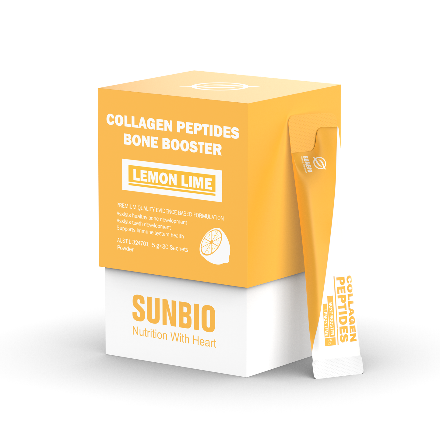 90 Day Pack Sunbio Collagen Peptides Bone Booster Lemon Lime 30x5g