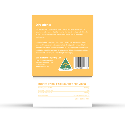 90 Day Pack Sunbio Collagen Peptides Bone Booster Lemon Lime 30x5g